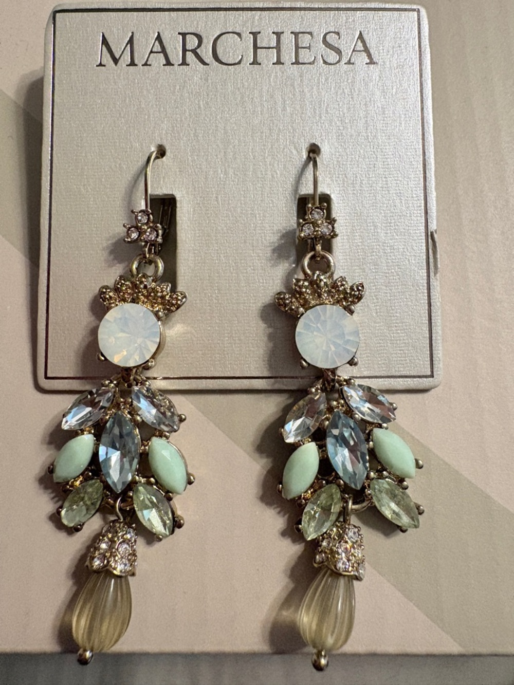 Marchesa Mint, Pale Blue & Crystal Cascade Drop Earrings